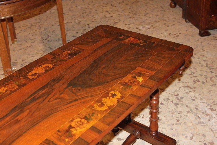 Petite Table Rectangulaire Anglaise Du 19ème Siècle En Noyer Et Noyer-photo-2