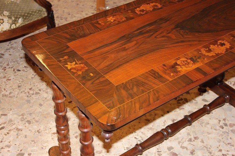 Petite Table Rectangulaire Anglaise Du 19ème Siècle En Noyer Et Noyer-photo-3