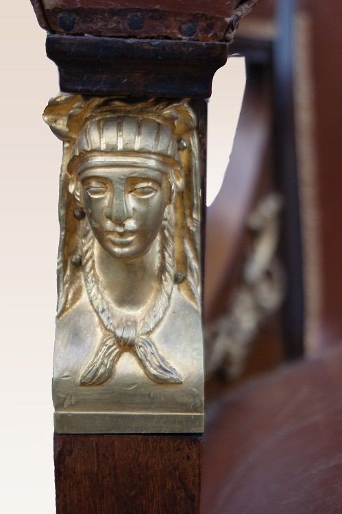  Trois Fauteuils Empire En Acajou Avec De Riches Applications En Bronze Des Années 1800-photo-1