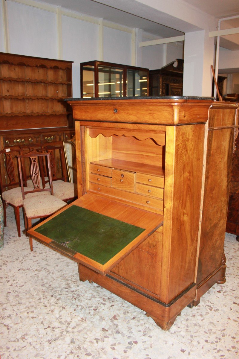 Secrétaire Du 19ème Siècle, Style Empire, En Noyer Avec Marbre Noir, France, XIXe Siècle-photo-4