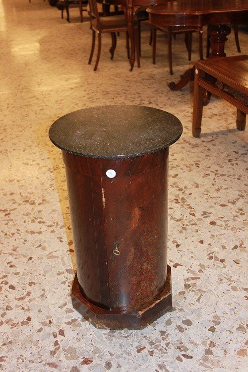 Petit Meuble à Cylindre Avec Plateau En Marbre Français Datant Du 19e Siècle En Acajou-photo-2