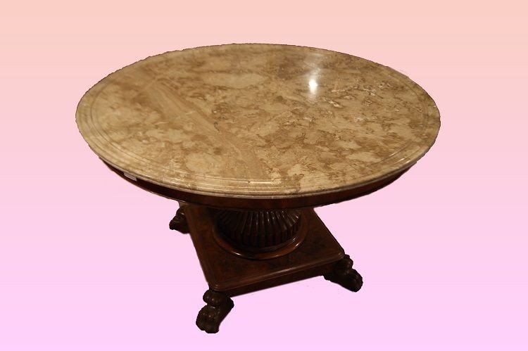 Table Française Des Annees 1800 De Style Charles X En Acajou Avec Marbre
