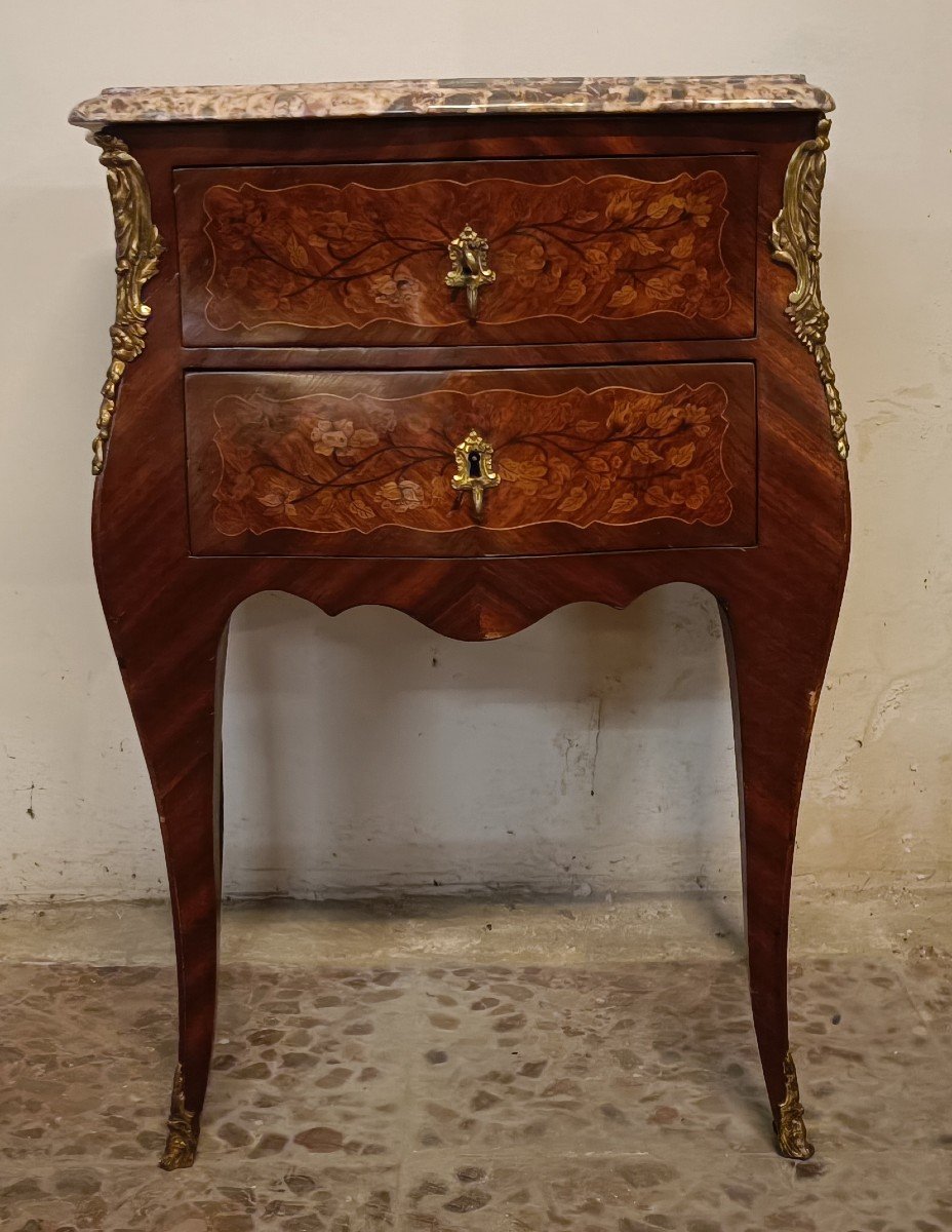 French Bedside Table From The Second Half Of The 19th Century, Louis XV Style, In Rosewood