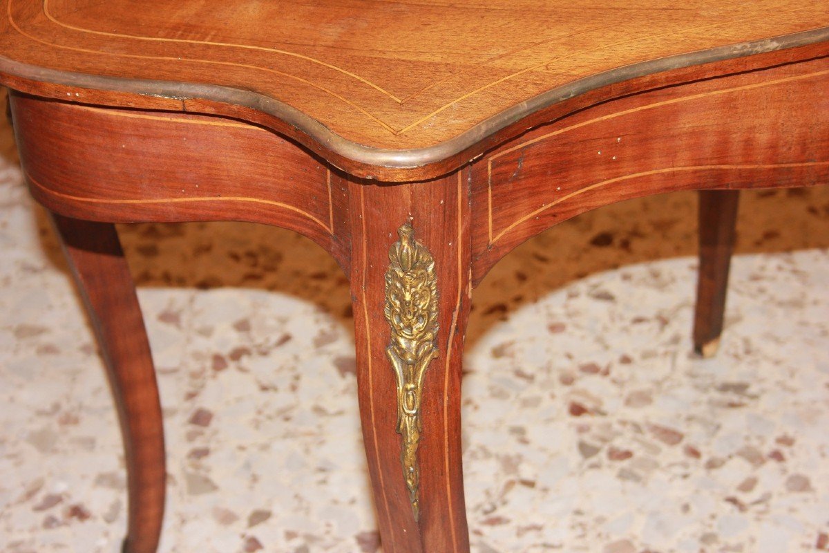 Writing Desk Center Table, Louis XV Style, Floral Inlaid Design-photo-4