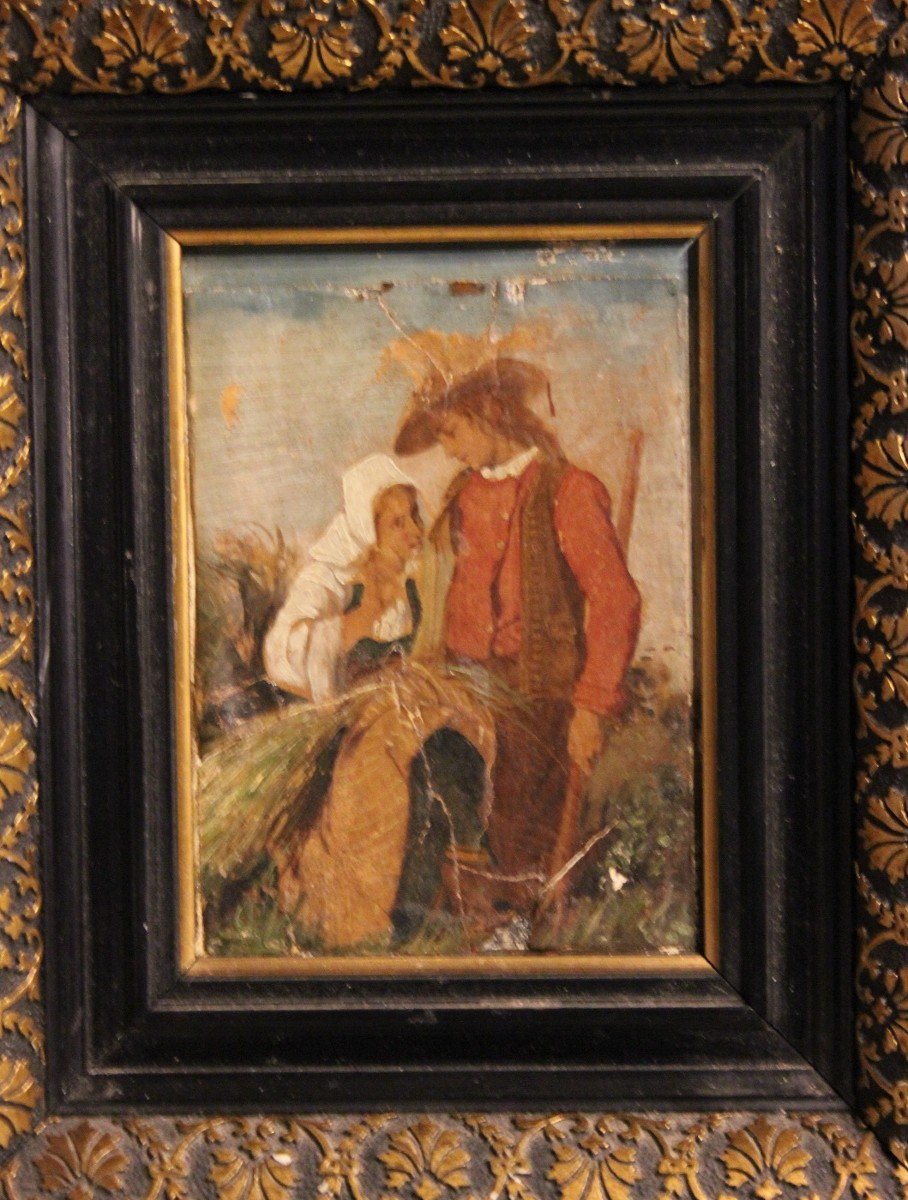 Pair Of Small French Oil Paintings On Panels From The 1800s Depicting Everyday Life Scenes-photo-3