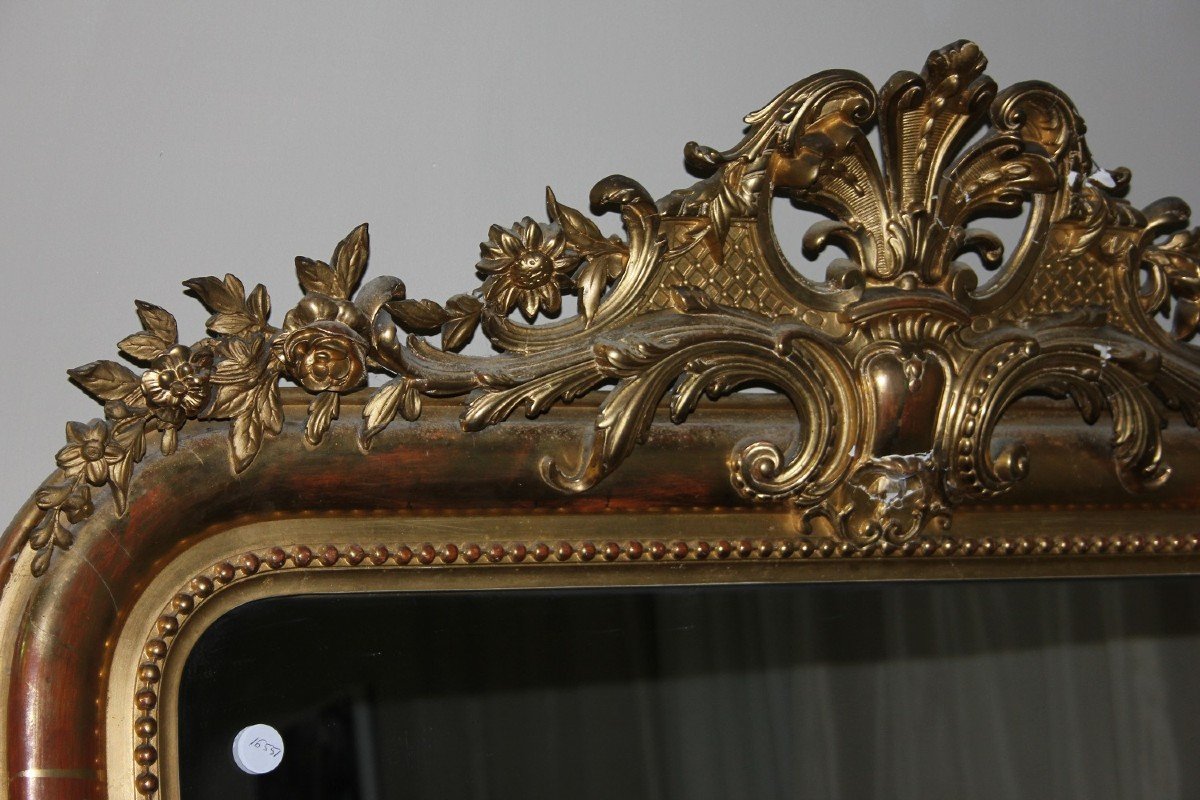 Large French Mirror Louis XVI Style Giltwood With Gold Leaf-photo-3