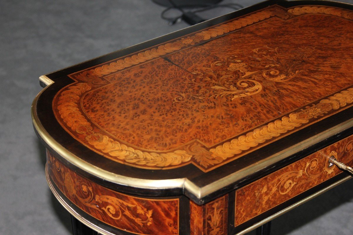 French Dressing Table Louis XVI Style In Ebony And Burl Wood Inlaid-photo-2