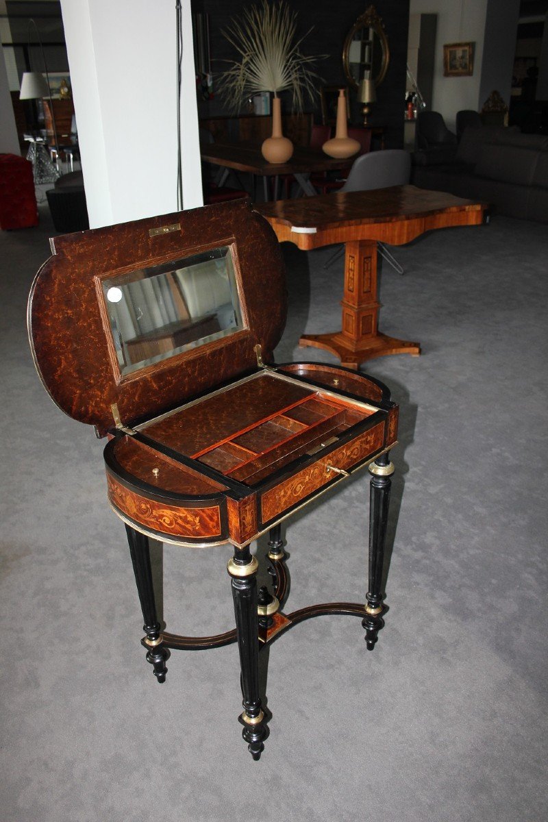 French Dressing Table Louis XVI Style In Ebony And Burl Wood Inlaid-photo-3