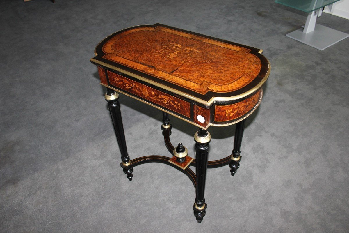 French Dressing Table Louis XVI Style In Ebony And Burl Wood Inlaid-photo-5