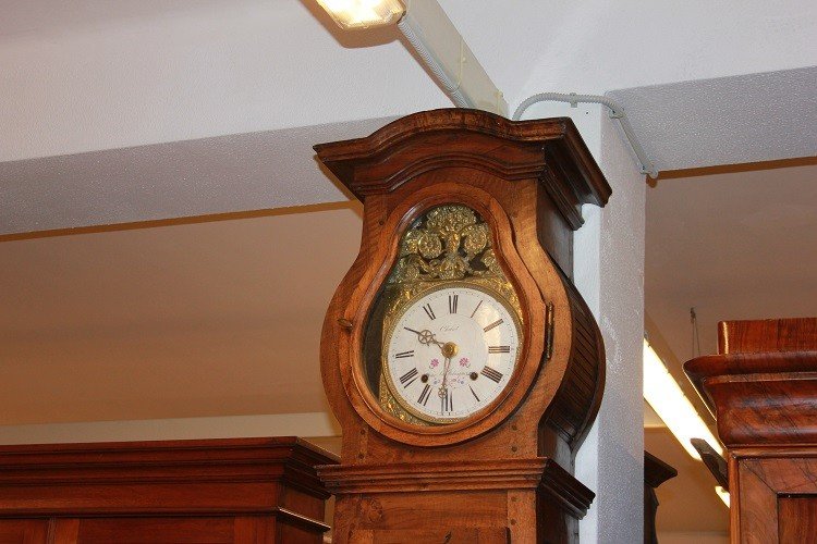 Antique French Column Clock From The 1700s Provençal Style In Walnut Wood-photo-2