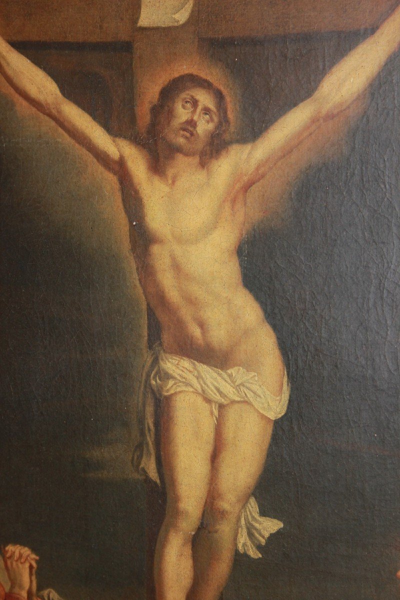 Huile sur toile française du XVIIIe siècle (1700) représentant la Crucifixion-photo-3