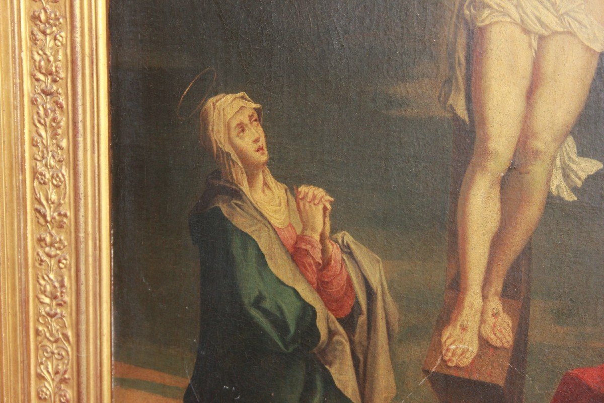 Huile sur toile française du XVIIIe siècle (1700) représentant la Crucifixion-photo-1