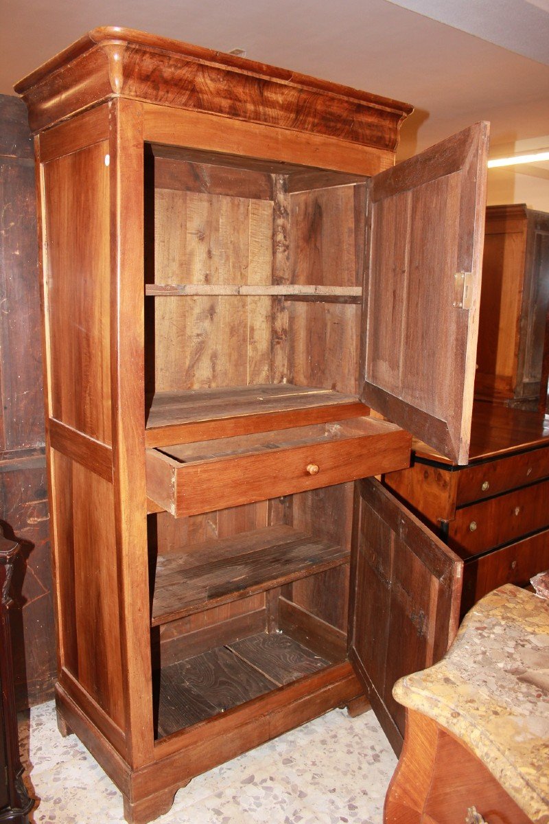 Tall French Louis Philippe Style Walnut Wood Wardrobe Cupboard-photo-2