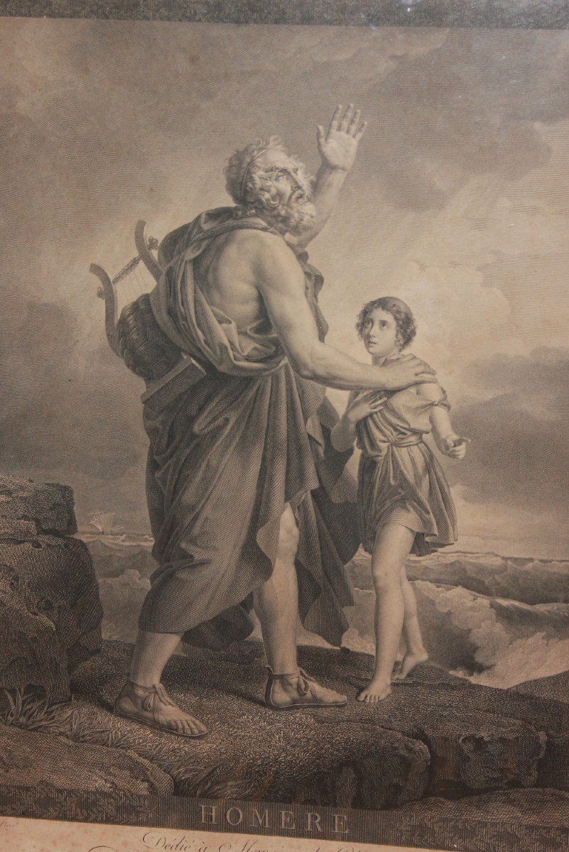 Pair Of Large French Prints Depicting Characters Homer And Belisarius-photo-3