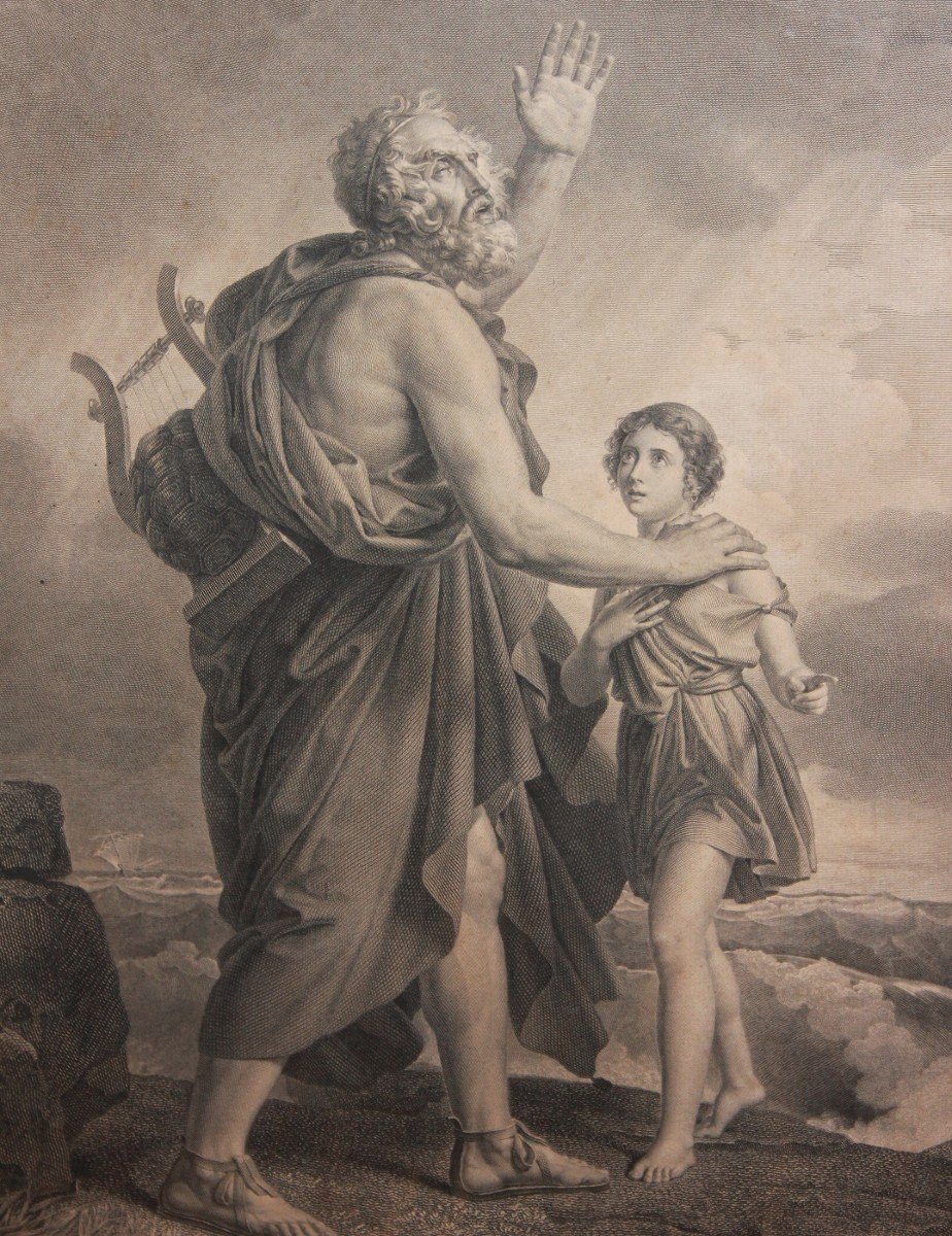 Pair Of Large French Prints Depicting Characters Homer And Belisarius-photo-4