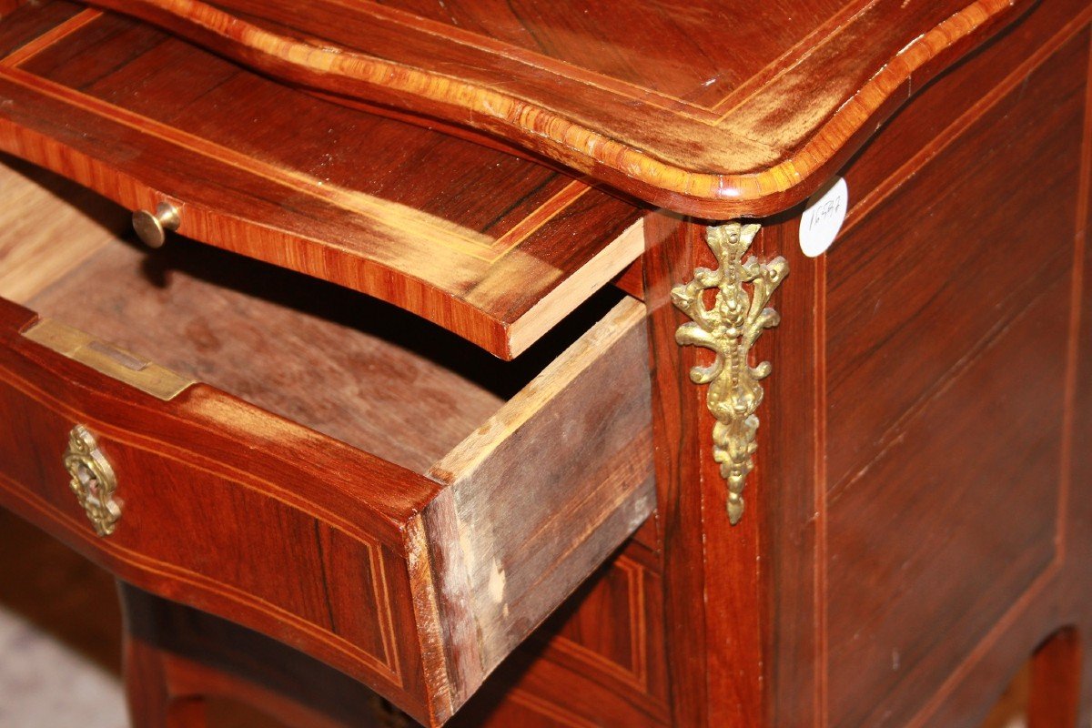 19th Century French Louis XV Side Table With Drawers And Door, Bronze Ornaments-photo-1
