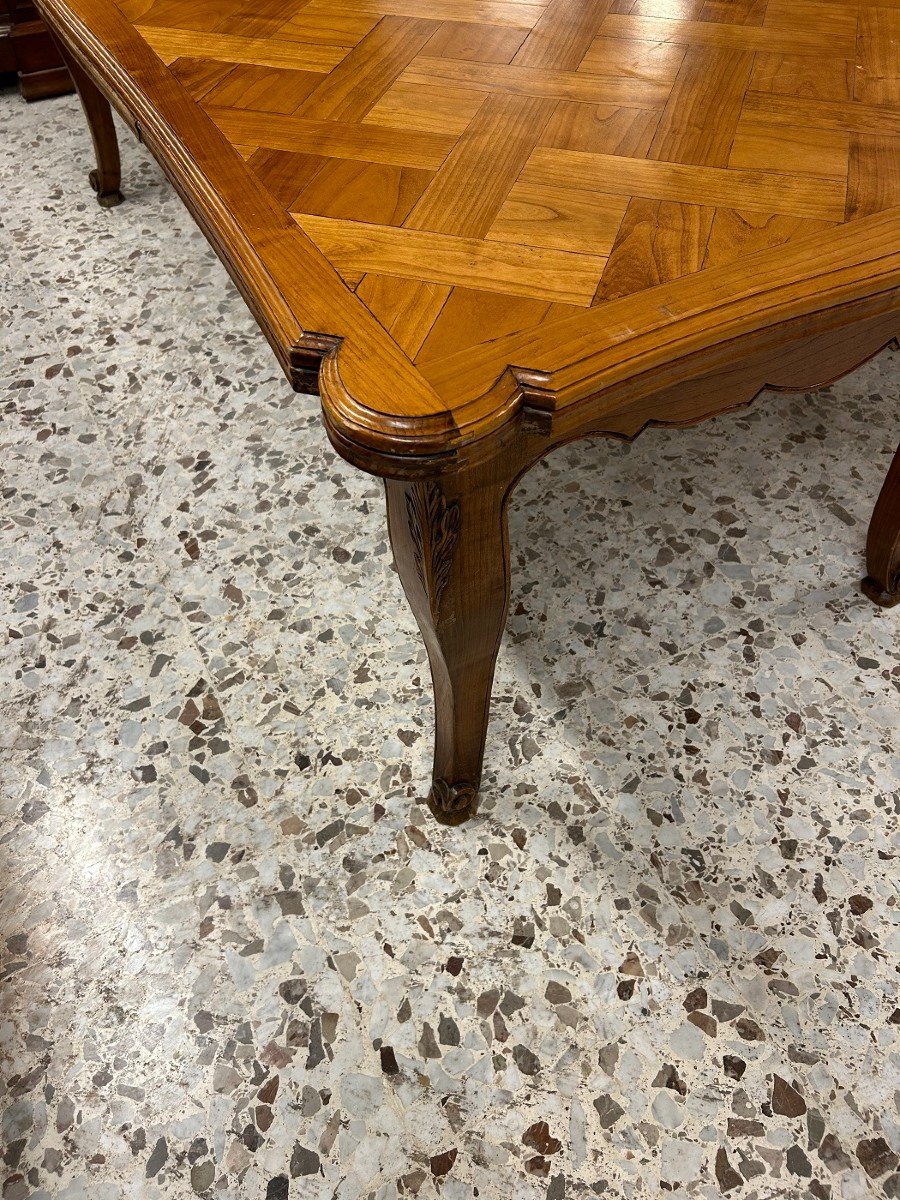 Late 19th Century Provencal Table With Parqueted Top, Extendable, In Cherry Wood-photo-2