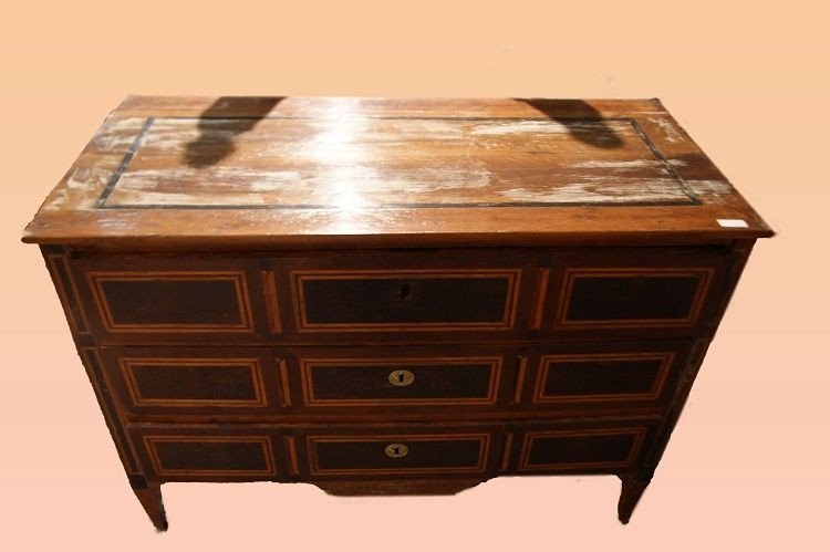 Italian Chest Of Drawers From The Second Half Of The 1700s In Louis XVI Style In Walnut Wood-photo-2