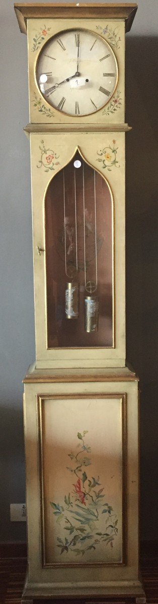 Pendolo A Pavimento In Legno Laccato E Decorato Con Soggetti Floreali