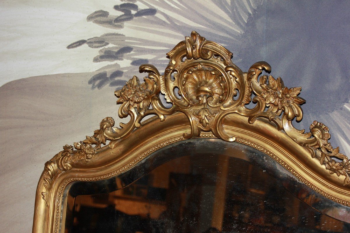 Large Louis XV Style Giltwood Mirror With Gold Leaf-photo-2