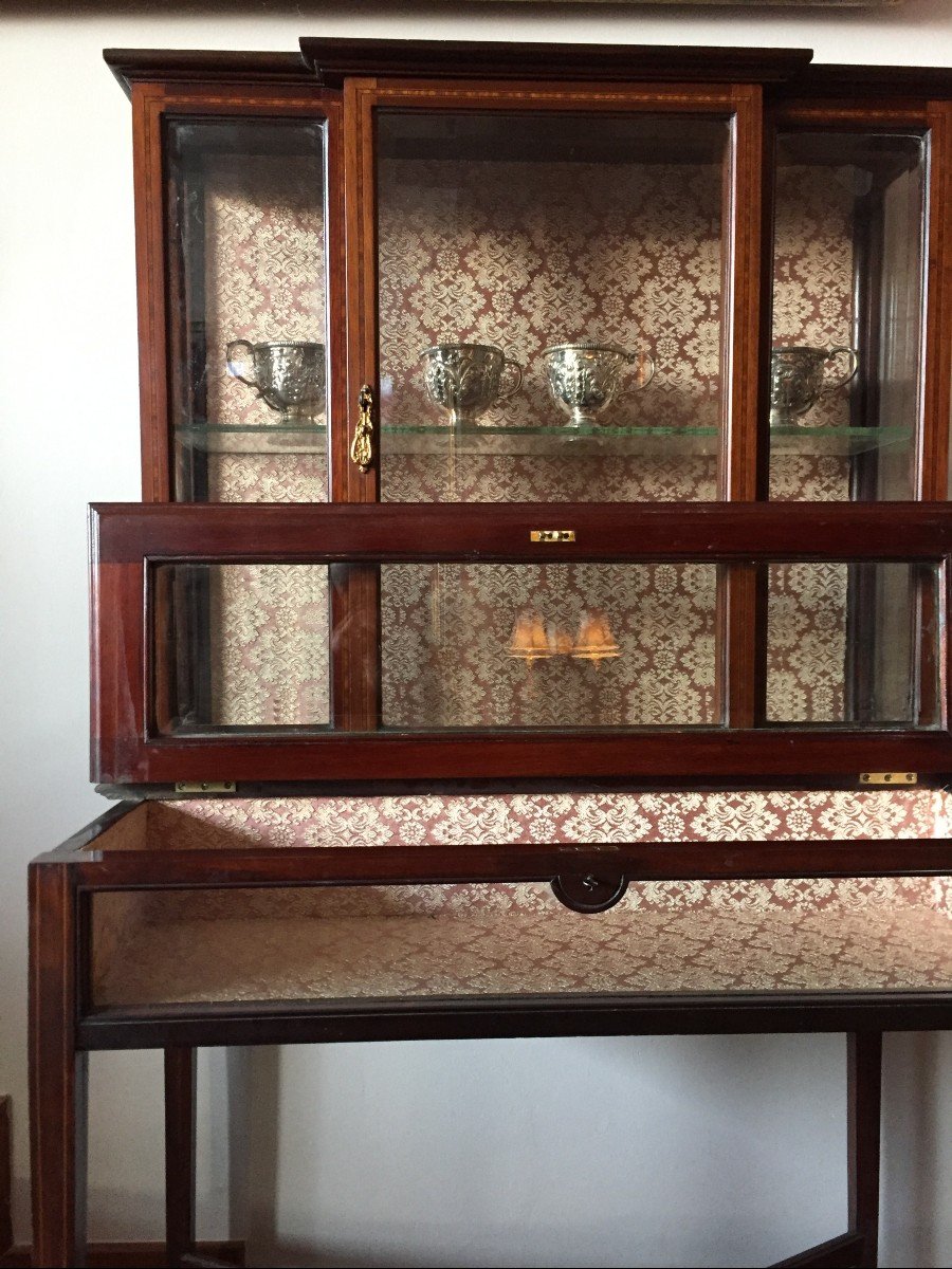 Mahogany Display Case, Decorated With Inlay Thread-photo-2