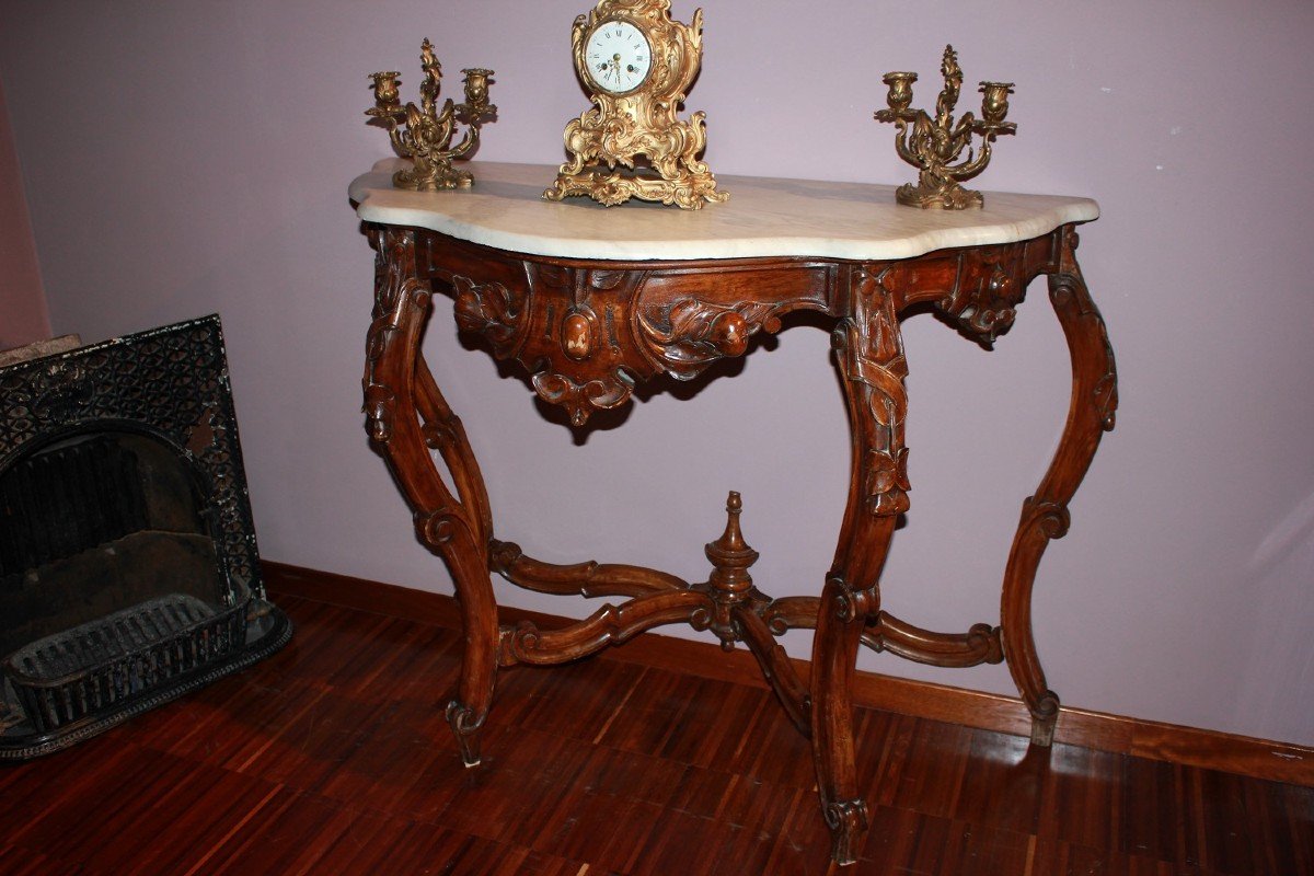 Console Génoise Italienne De Style Louis Philippe En Bois De Noyer Du XIXe Siècle-photo-1