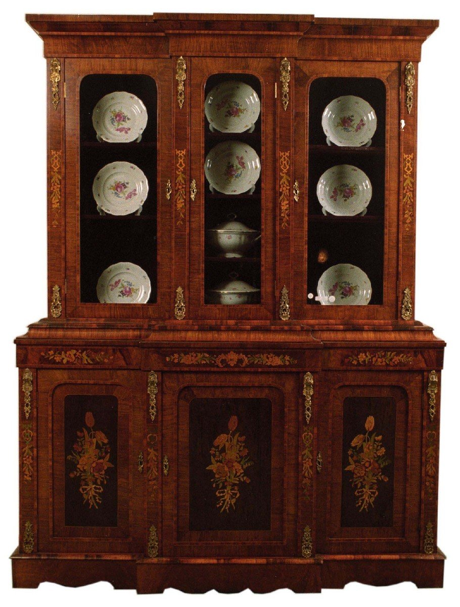 Buffet Vitrin Hollandais à Double Corps Marqueté De La Fin Des Années 1700