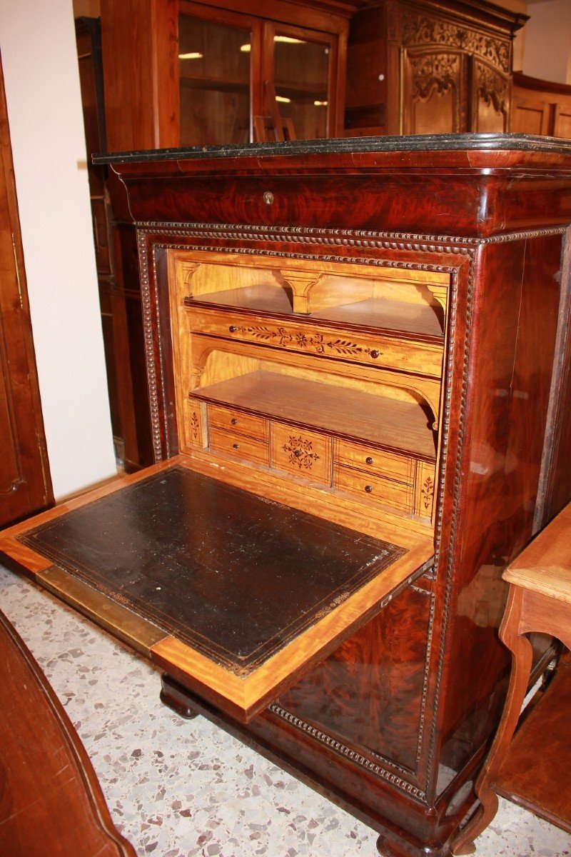 French 19th Century Mahogany And Feathered Mahogany Secretaire In Charles X Style With Marble-photo-4