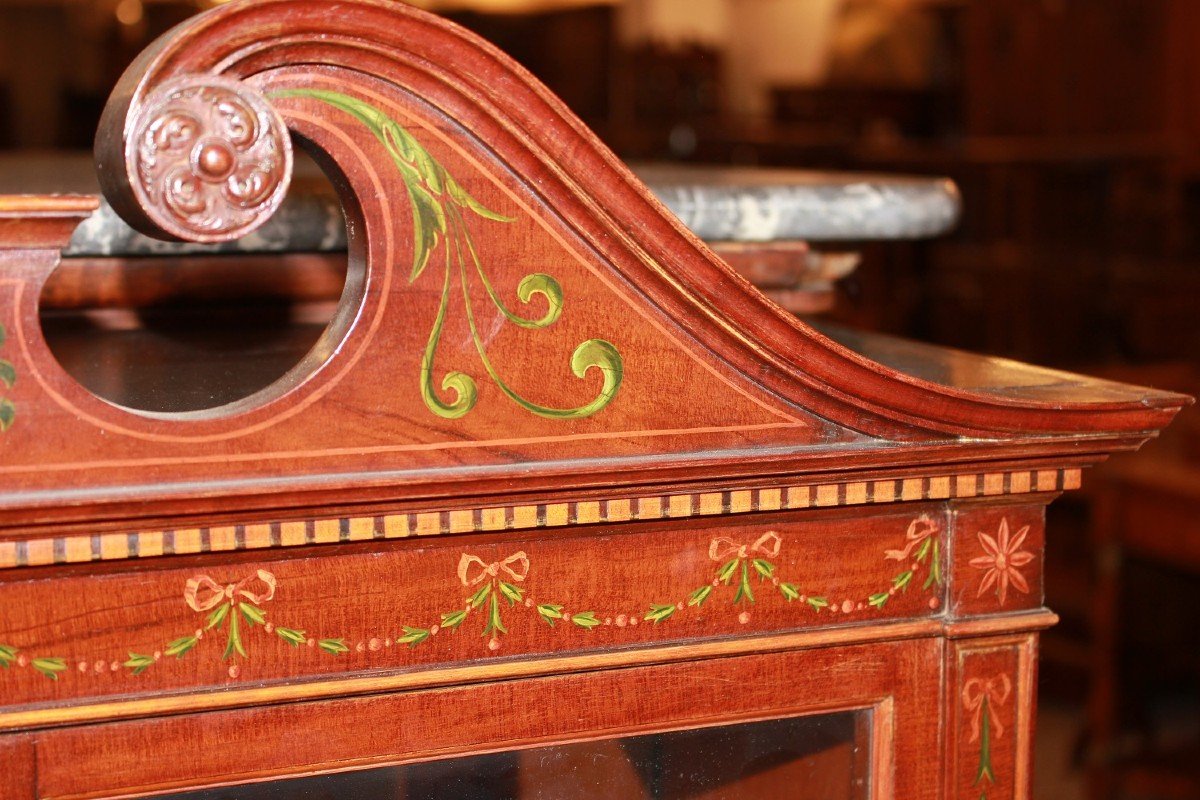 Small Sheraton Style English Mahogany Display Cabinet With Paintings, Mid-19th Century-photo-4
