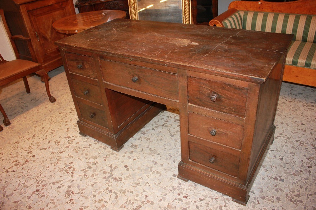 Bureau Italien Avec 7 Tiroirs En Bois De Noyer-photo-2