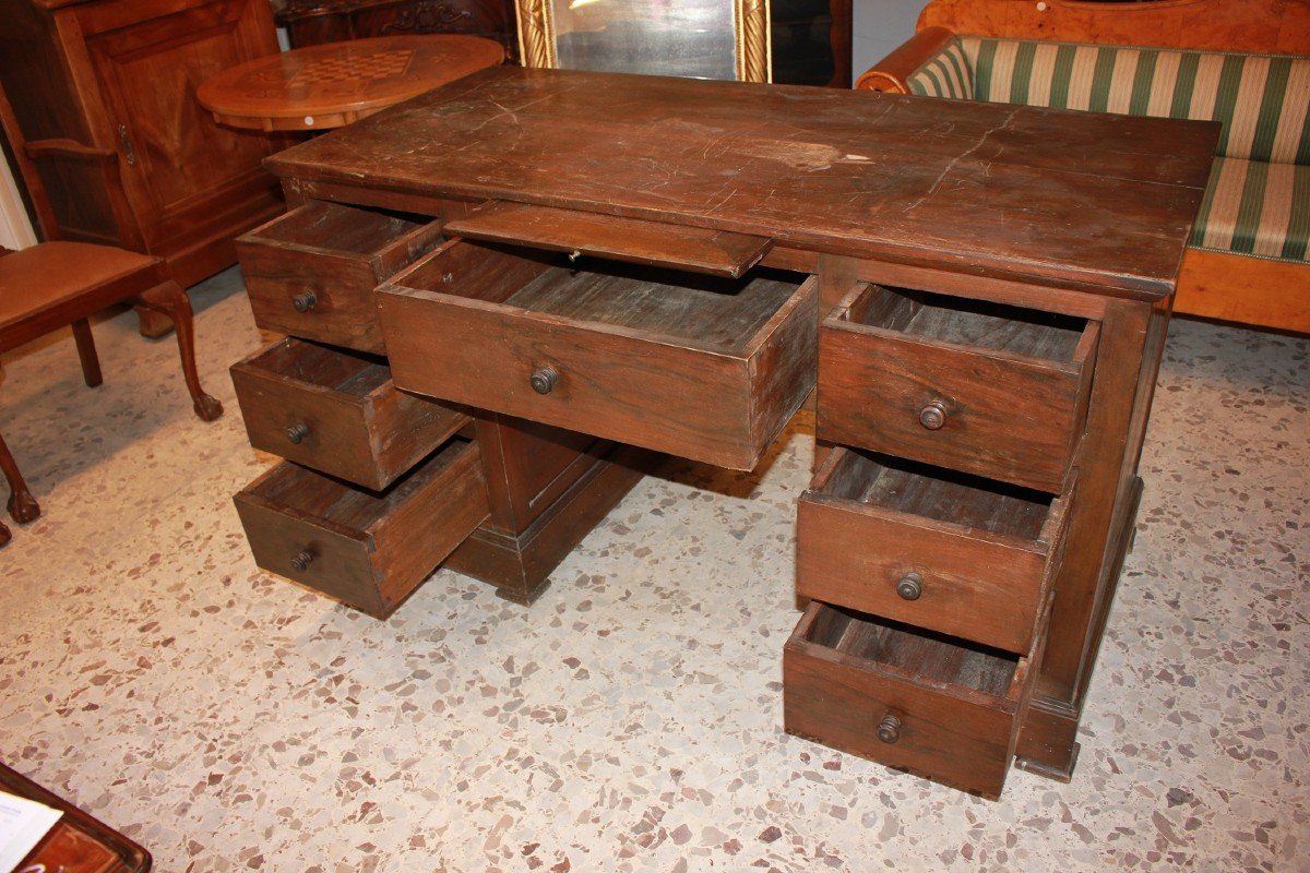 Bureau Italien Avec 7 Tiroirs En Bois De Noyer-photo-1