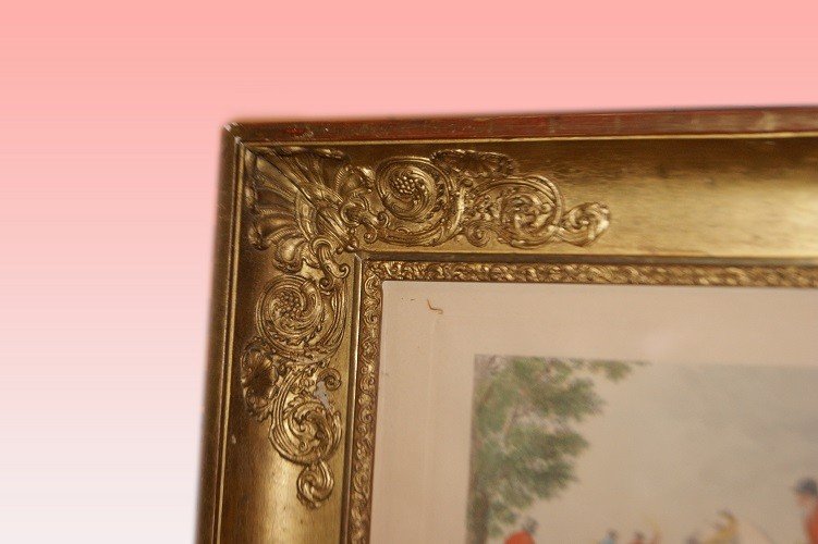 Small French Color Engraving From 1800. Depicting A Hunting Scene-photo-2