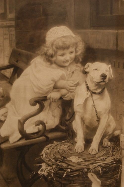 Antique English Engraving From 1800 Depicting A Little Girl With A Dog-photo-2
