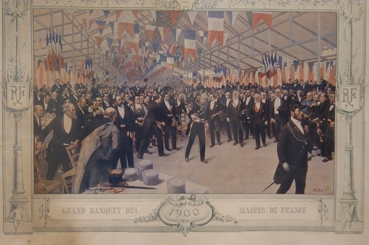 Antique French Engraving From 1800 "grand Banquet Des Maires De France"-photo-2