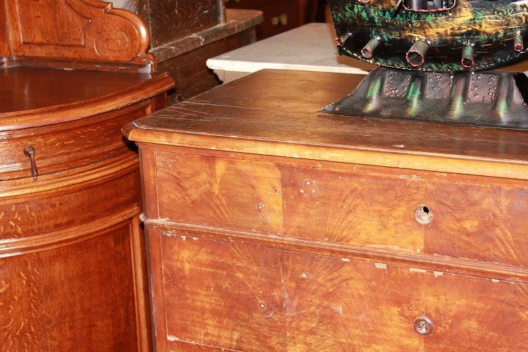 Commode Française Louis Philippe Du XIXe Siècle En Noyer Avec 4 Grands Tiroirs-photo-3