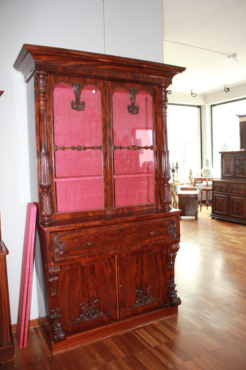 Bibliothèque Anglaise En Style Regency En Acajou, Milieu Du XIXe Siècle