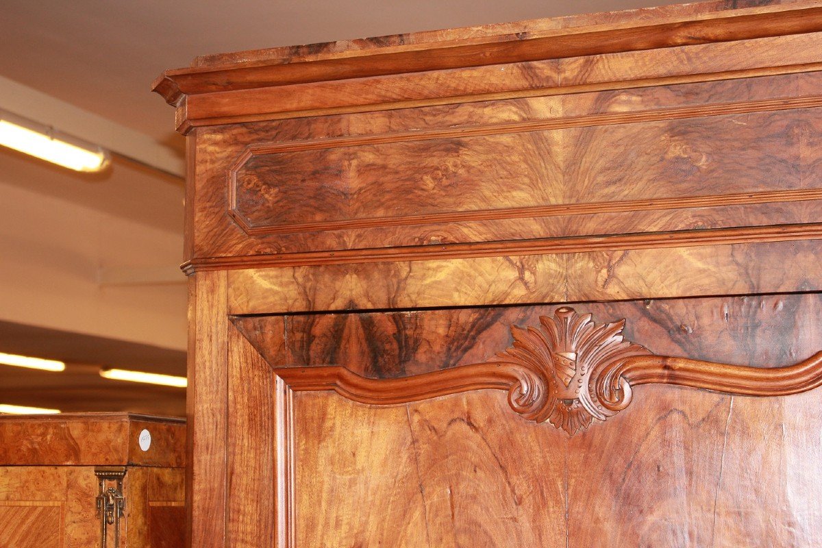 Armoire Penderie à Une Porte Style Louis Philippe En Noyer Et Ronce De Noyer-photo-2