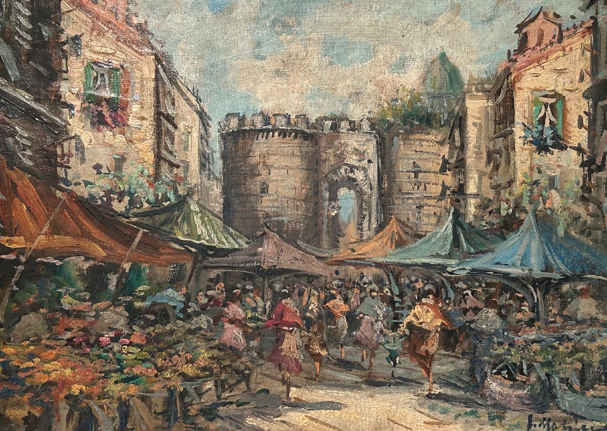 Huile Sur Toile école Italienne école Napolitaine (xxe Siècle) Marché à Porta Capuana-photo-3