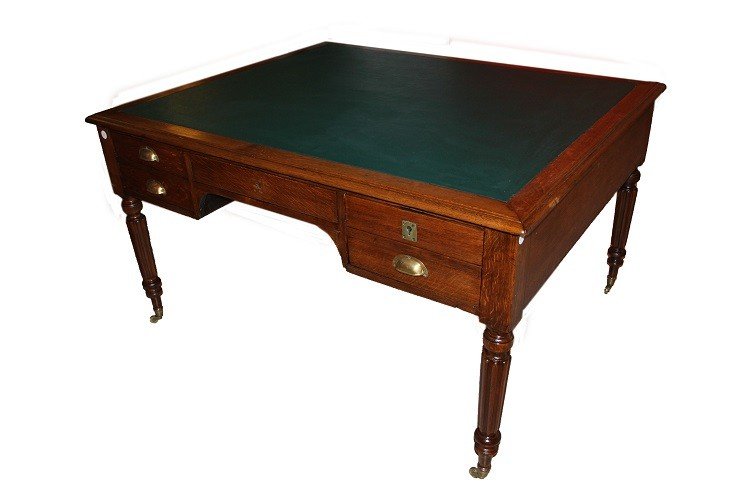 Large French Partners Desk From The Late 1800s In Oak Wood-photo-3