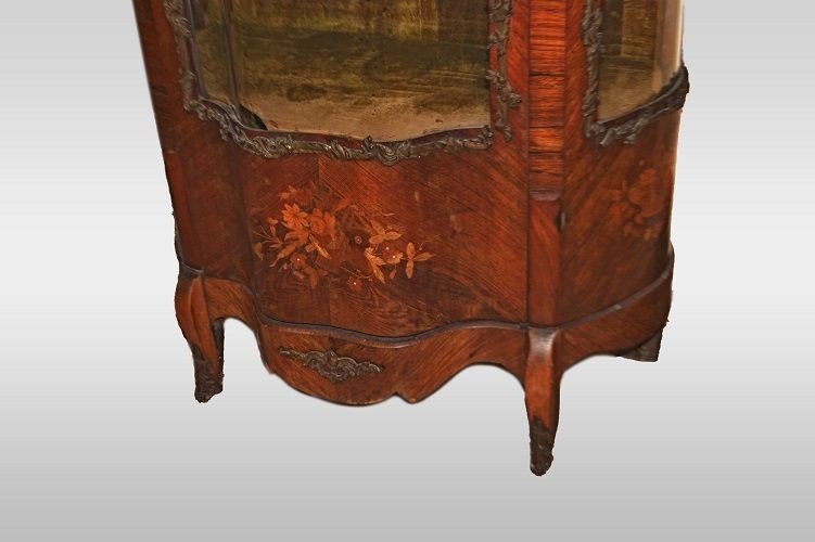 Vitrine Ancienne Vernis Martin De Style Louis XV Avec Incrustations De Marbre Et Bronze-photo-4