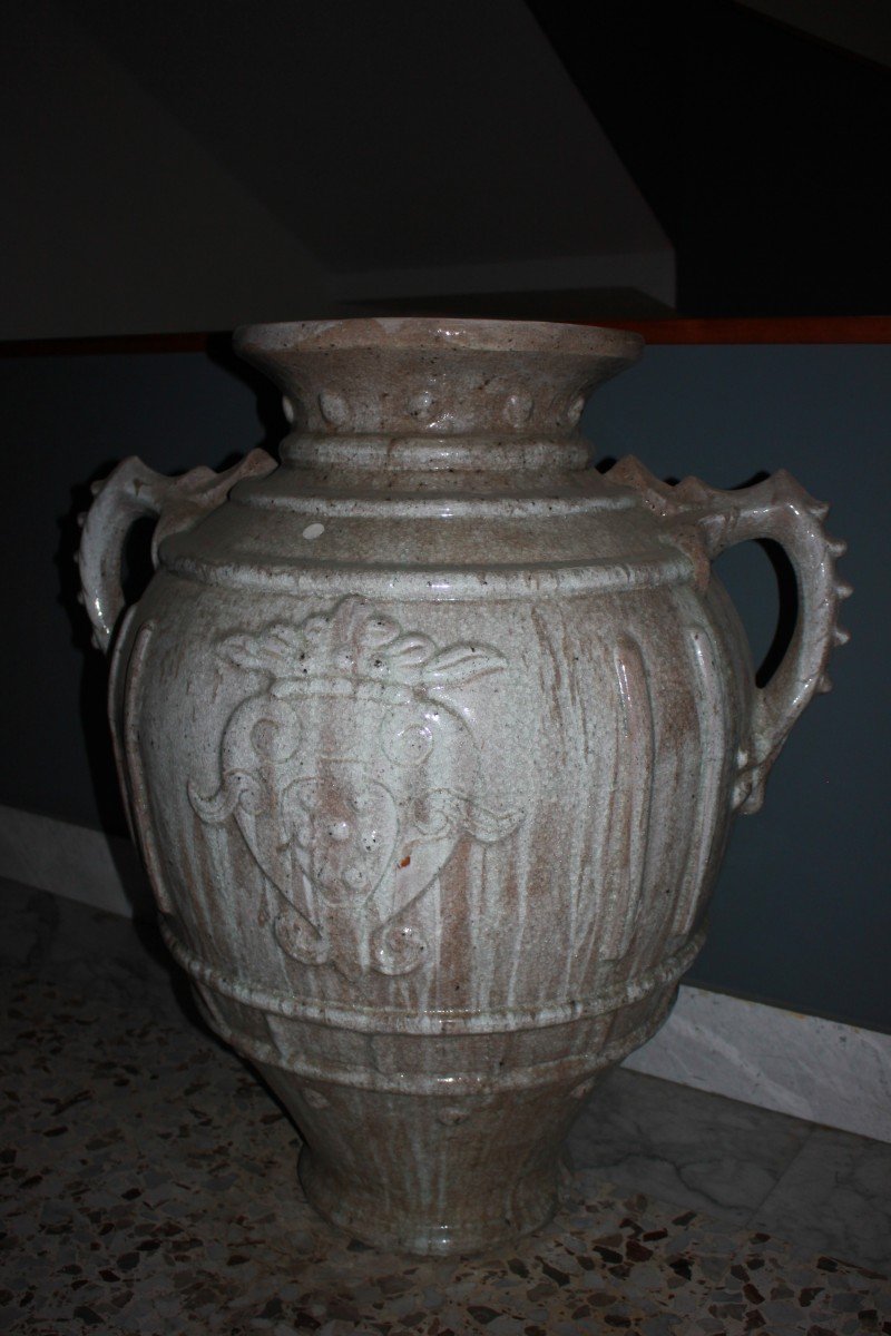 Pair Of Large Antique Glazed Terracotta Jars, Early 1900s-photo-2