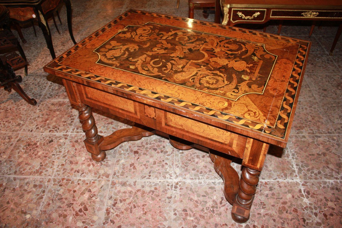 Table De Salon Italienne Du Début Du XIXe Siècle | Richement Marquetée En Bois Polychromes