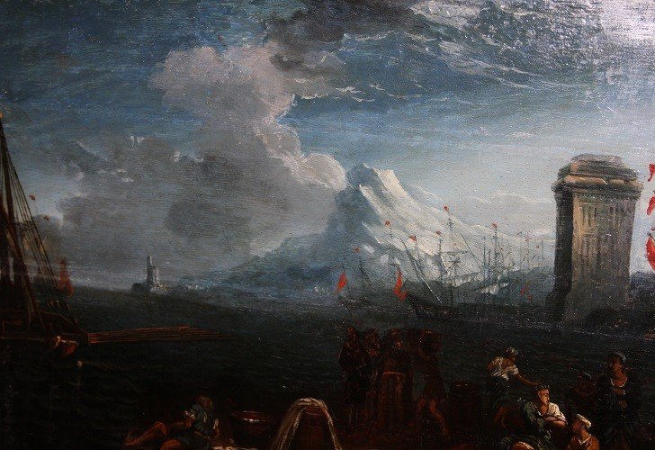 Oil On Flemish Van Der Cabel Panel From The Second Half Of 1600 Depicting A Sea View Of The Por-photo-3