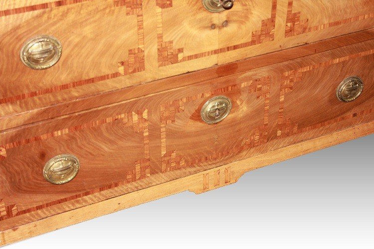 Commode Française De Style Louis XVI Du Début Des Années 1800 Bois De Noyer Avec Incrustations-photo-4