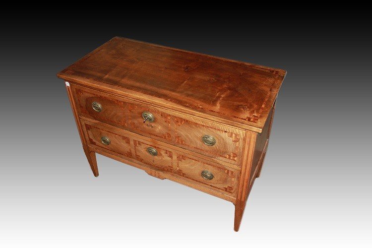 Commode Française De Style Louis XVI Du Début Des Années 1800 Bois De Noyer Avec Incrustations-photo-2