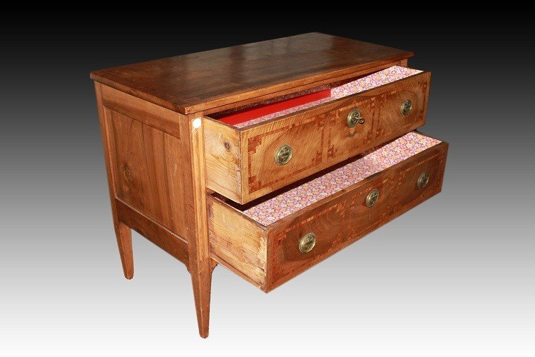 Commode Française De Style Louis XVI Du Début Des Années 1800 Bois De Noyer Avec Incrustations-photo-3