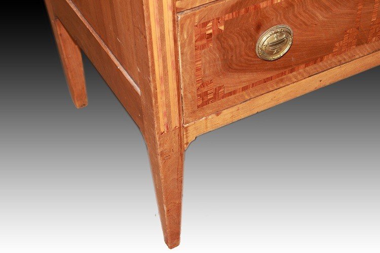 Commode Française De Style Louis XVI Du Début Des Années 1800 Bois De Noyer Avec Incrustations-photo-4