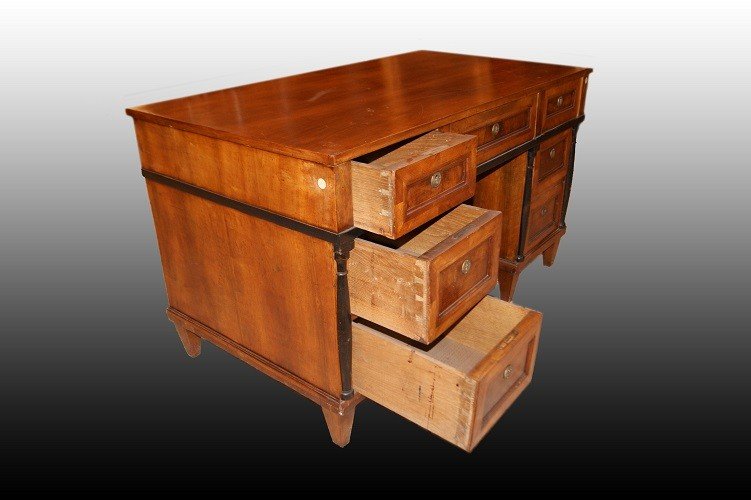 Beautiful Italian Desk From The First Half Of The 19th Century, Empire Style, Made Of Walnut Wo-photo-1