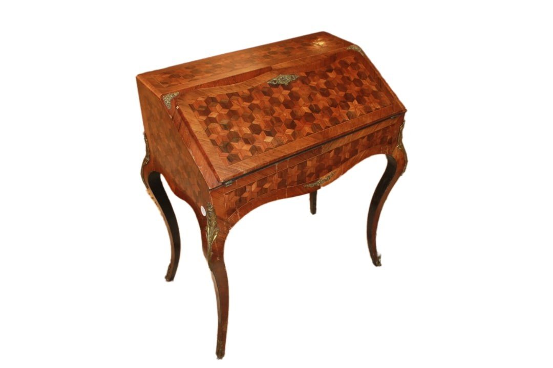 Beautiful French Secretary Desk From 1800s | Louis XV Style With Geometric Inlays
