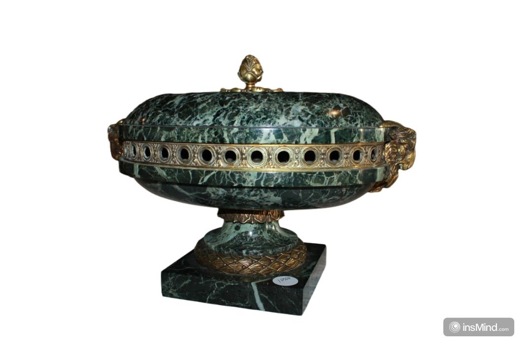 Grand Centre De Table Français En Marbre Vert Alpi Style Empire Du XIXe Siècle-photo-2